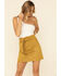 Molly Bracken Women's Suede Belted Skirt , Dark Yellow, hi-res