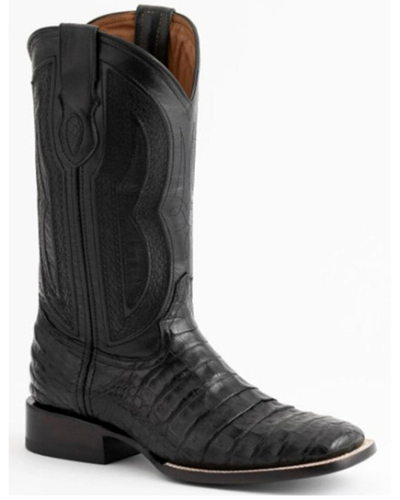 Ferrini Black Caiman Belly Cowboy Boots - Wide Square Toe, Black, hi-res