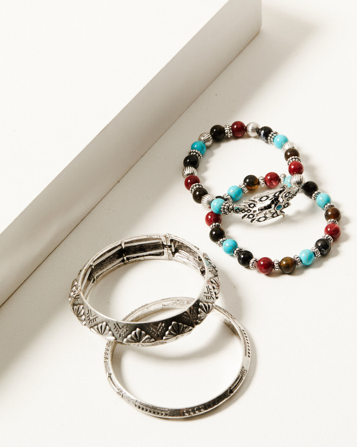 Image #1 - Shyanne Women's 4-Piece Dakota Silver & Mixed-Bead Bracelet Set, Silver, hi-res