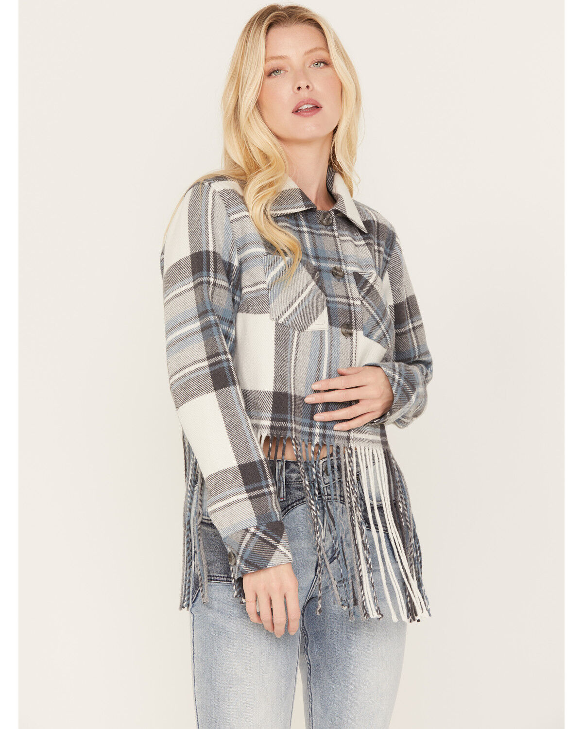 Image #2 - Idyllwind Women's Walker Cropped Fringe Jacket, Navy, hi-res