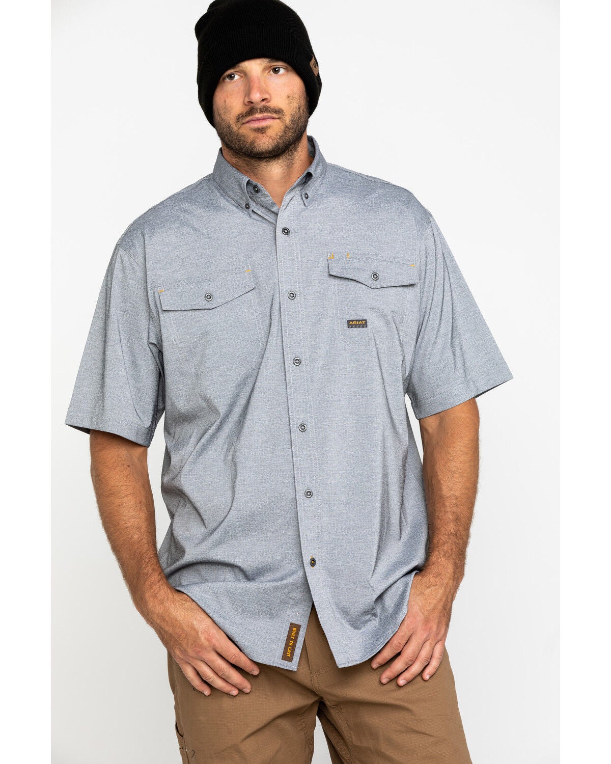 Ariat Men's Grey Rebar Made Tough Durastretch Vent Short Sleeve Work Shirt, Heather Grey, hi-res