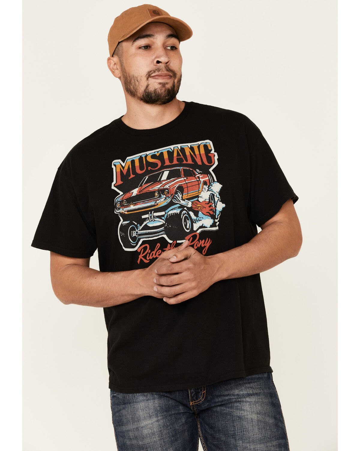 Image #1 - Junk Food Clothing Men's Mustang Ride The Pony Graphic T-Shirt, Black, hi-res