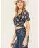 Image #1 - Beyond The Radar Women's Tie Back Short Sleeve Crop Top, Black, hi-res