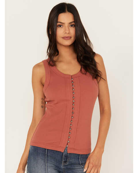 Image #2 - Idyllwind Women's Edna Button Front Ribbed Tank , Pecan, hi-res