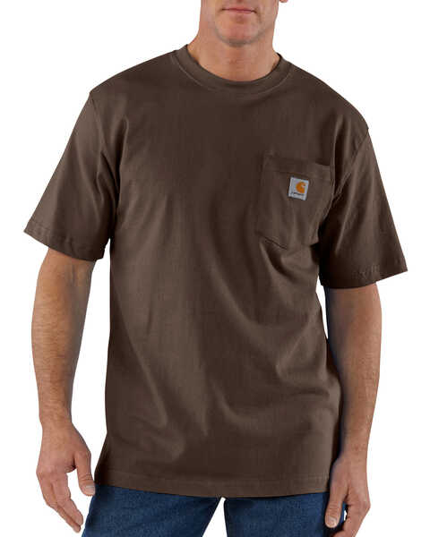Carhartt Men's Loose Fit Heavyweight Logo Pocket Work T-Shirt - Big & Tall, Dark Brown, hi-res