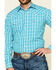Stetson Men's Cross Walk Ombre Plaid Long Sleeve Western Shirt , Turquoise, hi-res