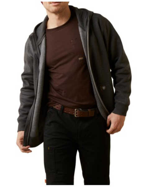Ariat Men's Rebar Born For This Full Zip Hooded Jacket - Tall , Charcoal, hi-res