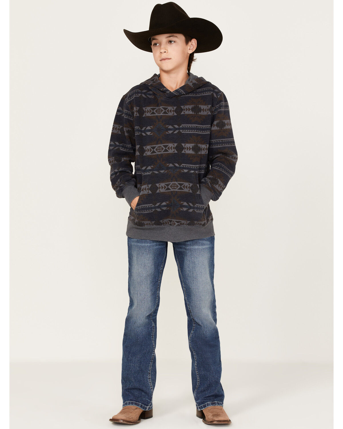 Image #2 - Ariat Boys' Southwestern Print Hooded Sweatshirt, Blue, hi-res