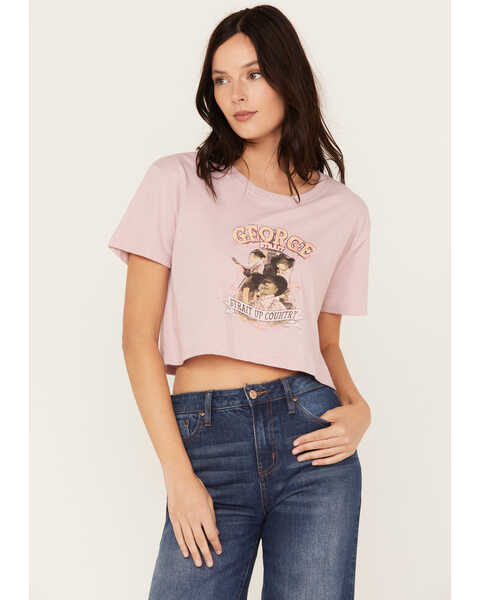 George Strait by Wrangler Women's Strait Up Country Short Sleeve Graphic Cropped Tee, Blush, hi-res