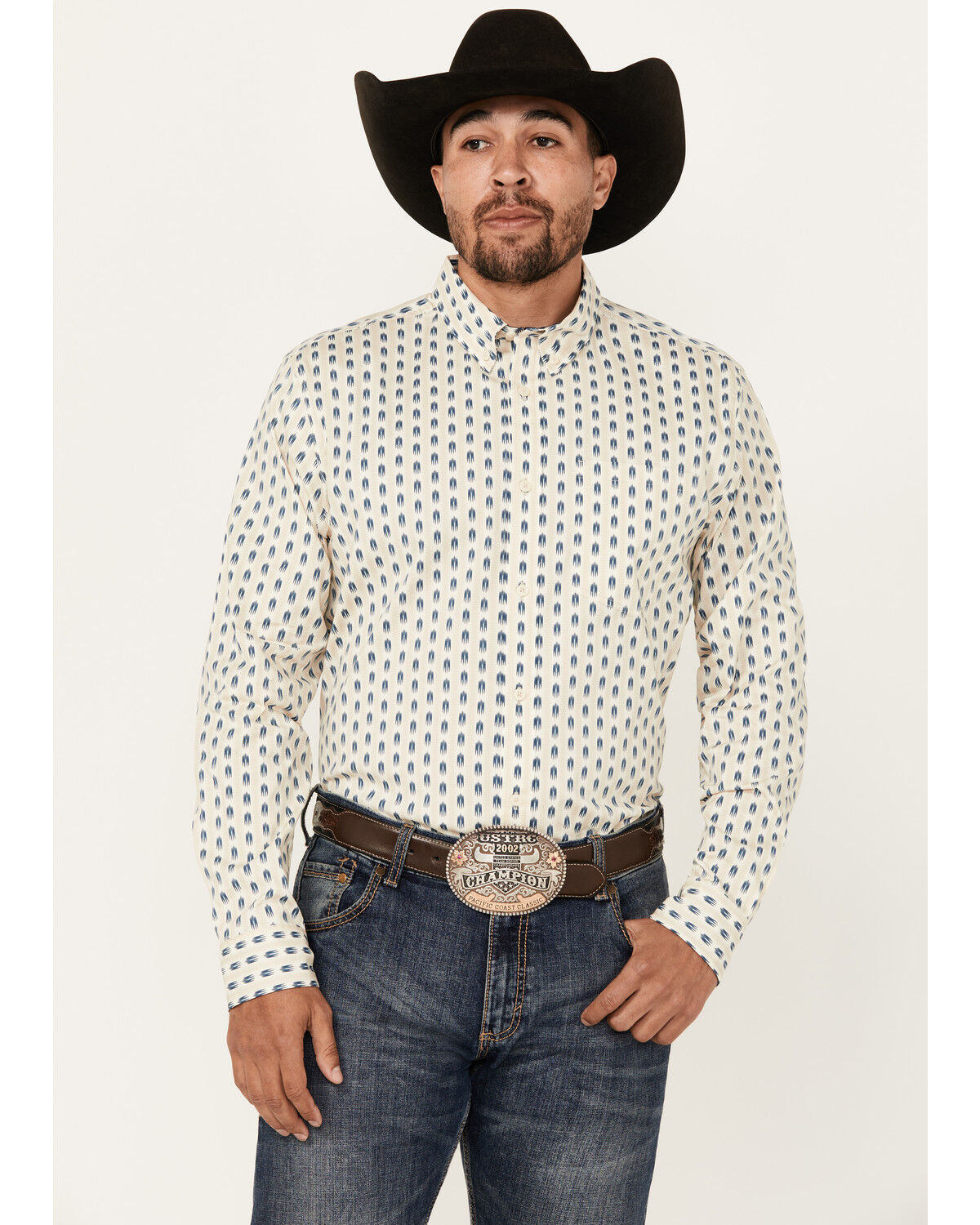 Image #1 - Cody James Men's Gunsmoke Striped Print Long Sleeve Button-Down Stretch Western Shirt, Ivory, hi-res