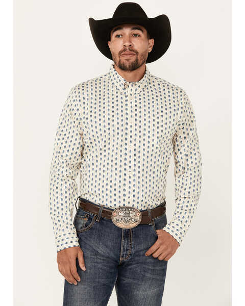 Cody James Men's Gunsmoke Striped Print Long Sleeve Button-Down Stretch Western Shirt , Ivory, hi-res