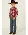 Image #2 - Roper Boys' Plaid Print Embroidered Bull Yoke Long Sleeve Snap Western Shirt , Red, hi-res