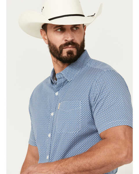 Image #2 - Ariat Men's Miller Geo Print Short Sleeve Button-Down Stretch Western Shirt , Blue, hi-res