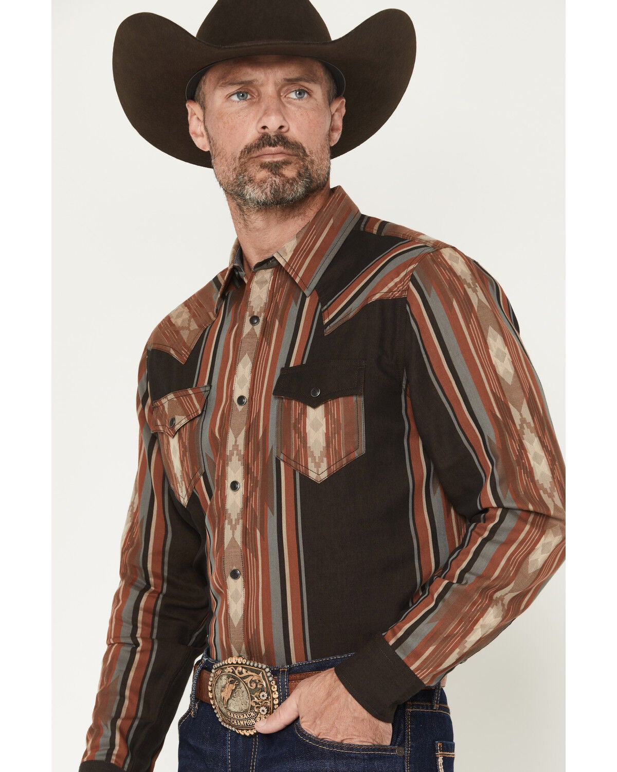 Image #2 - Cody James Men's Desert Trail Southwestern Stripe Print Long Sleeve Snap Western Shirt - Tall, Rust Copper, hi-res