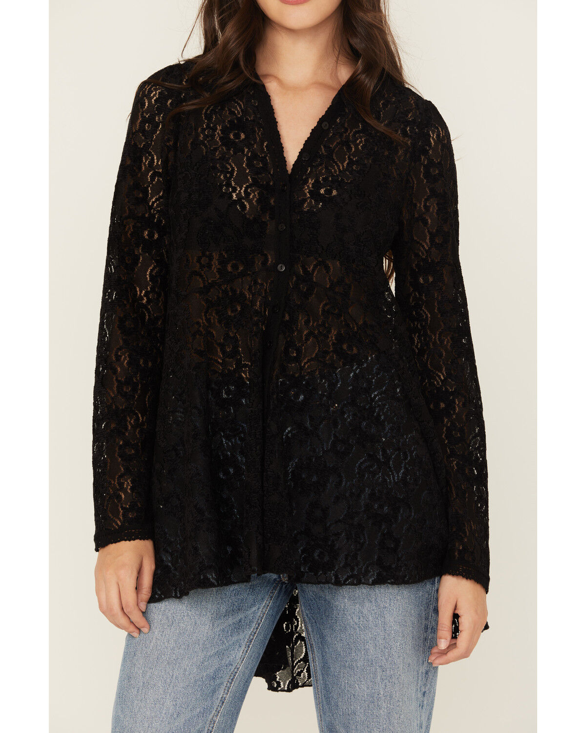 Image #3 - Beyond The Radar Women's Velvet Lace Long Sleeve Tunic, Black, hi-res