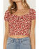 Image #2 - Idyllwind Women's Bay Cove Floral Crop Peasant Top, Brick Red, hi-res