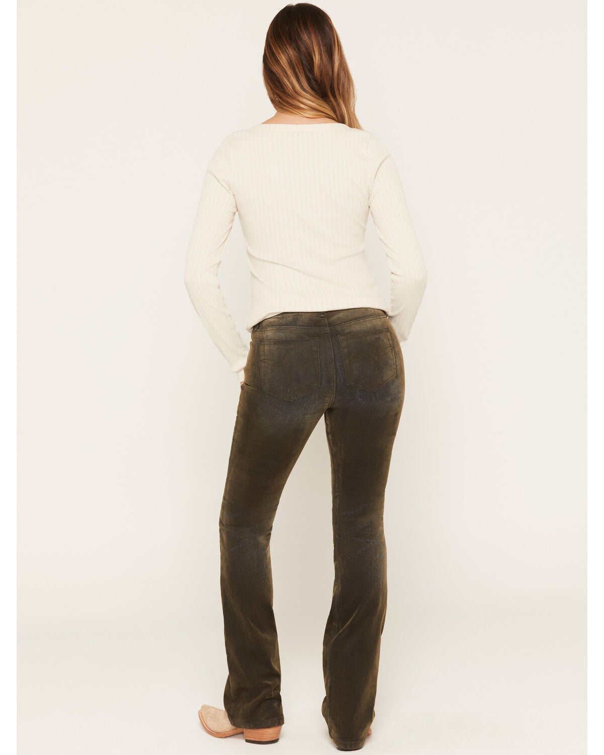 Image #3 - Shyanne Women's Celeste High Rise Flocked Bootcut Denim Jeans, Olive, hi-res