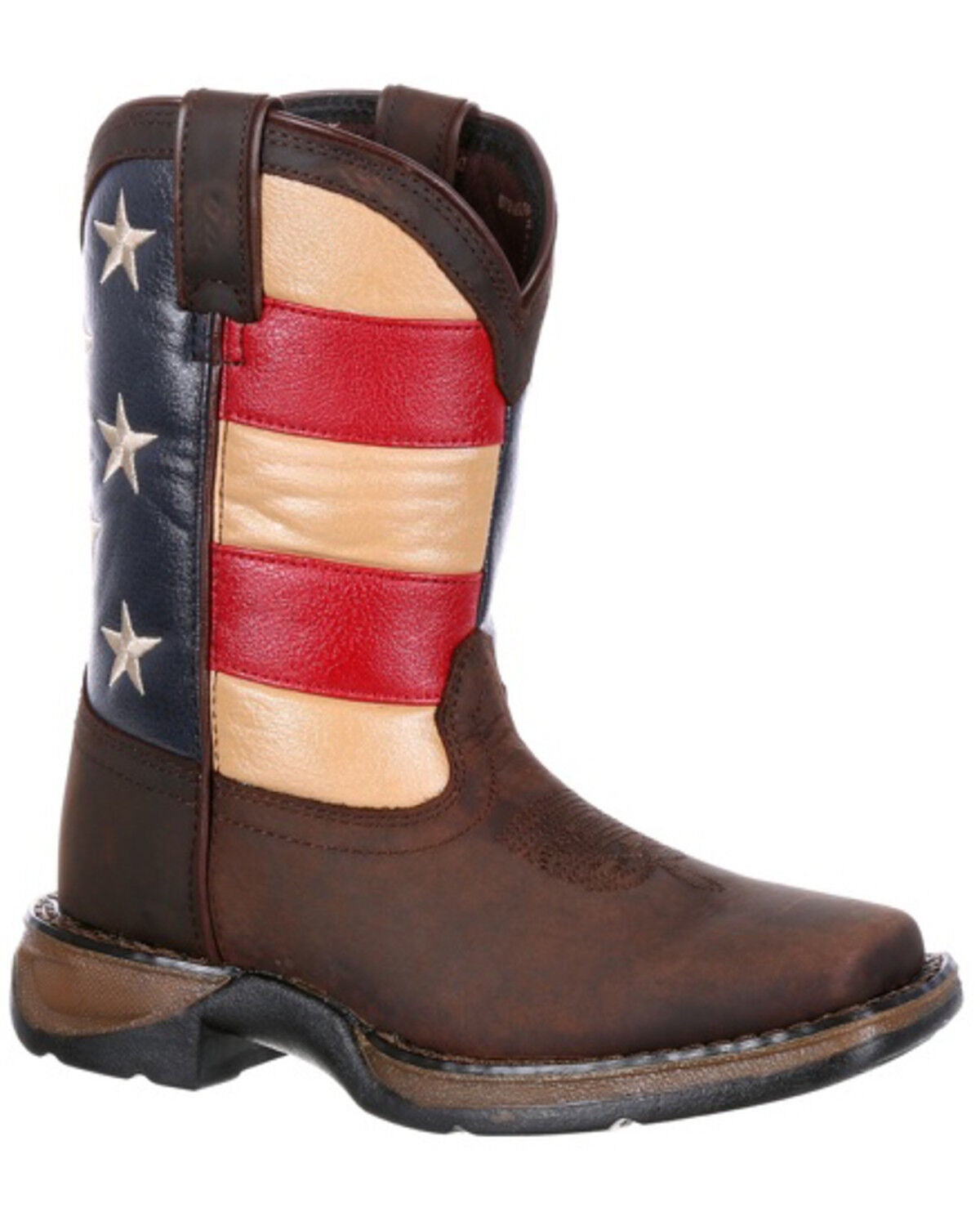 Durango Girls' Lil Rebel Big Kids' Flag Western Boots - Broad Square Toe, Dark Brown, hi-res