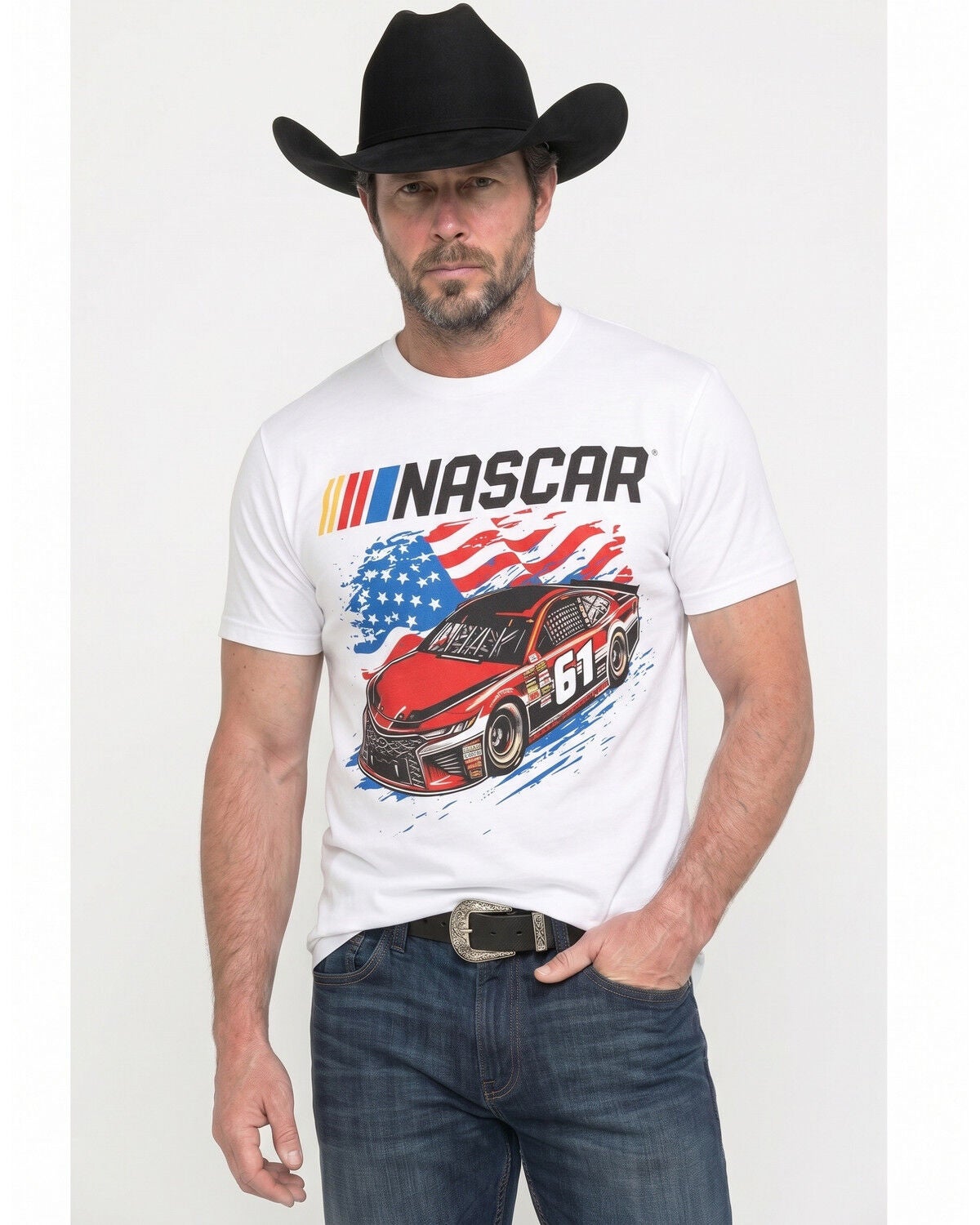 NASCAR Men's Flag Racer Short Sleeve Graphic T-Shirt, White, hi-res