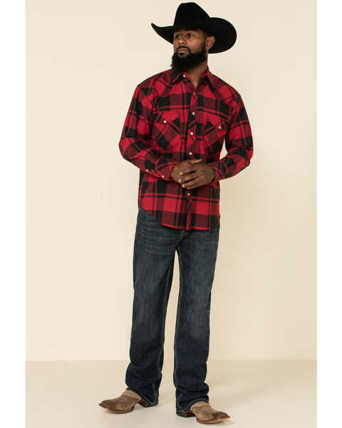 Image #2 - Resistol Men's Lumberjack Large Check Plaid Print Long Sleeve Pearl Snap Western Shirt , Red, hi-res