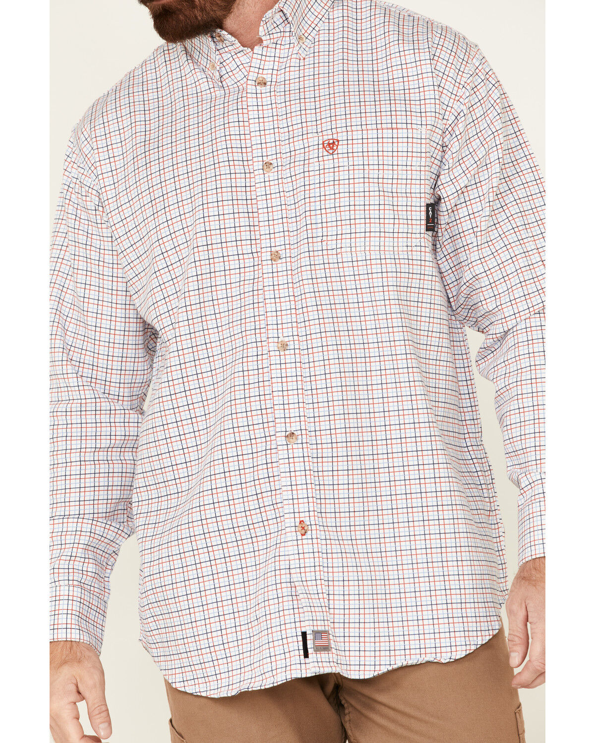 Image #3 - Ariat Men's FR Tattersall Plaid Print Long Sleeve Button-Down Work Shirt - Tall, White, hi-res