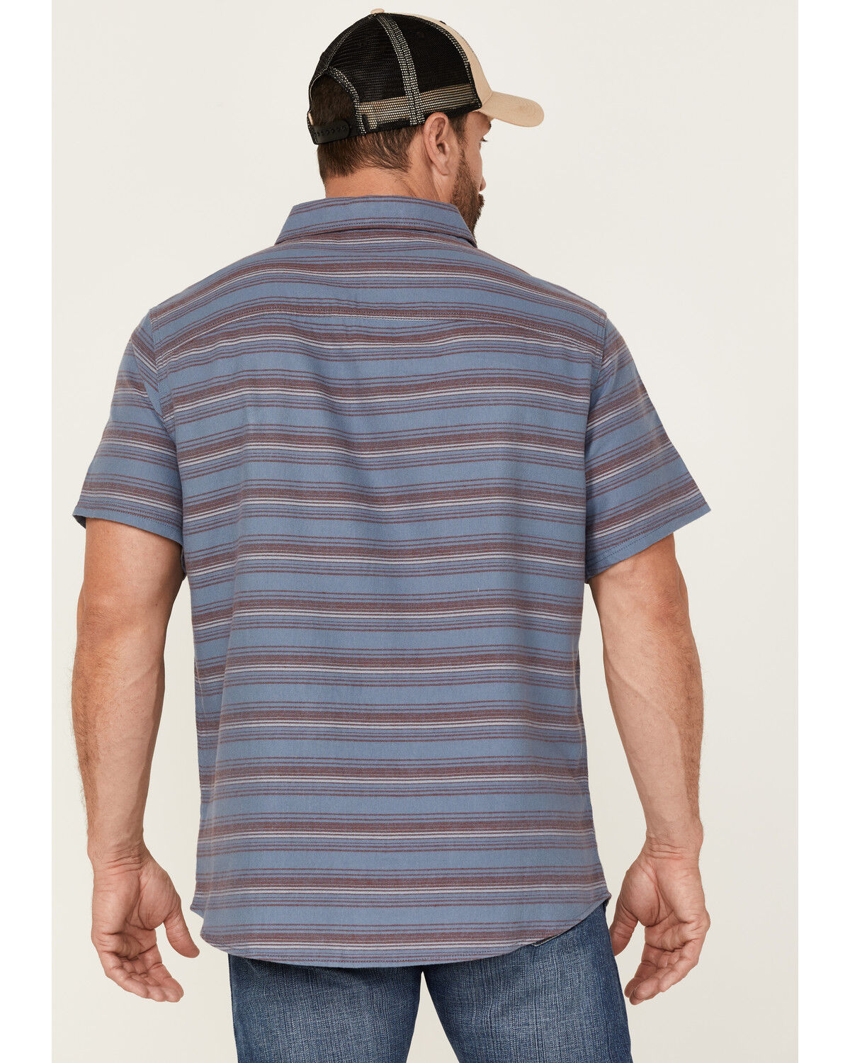 Image #4 - Brothers and Sons Men's Striped Short Sleeve Button Down Western Shirt, Indigo, hi-res