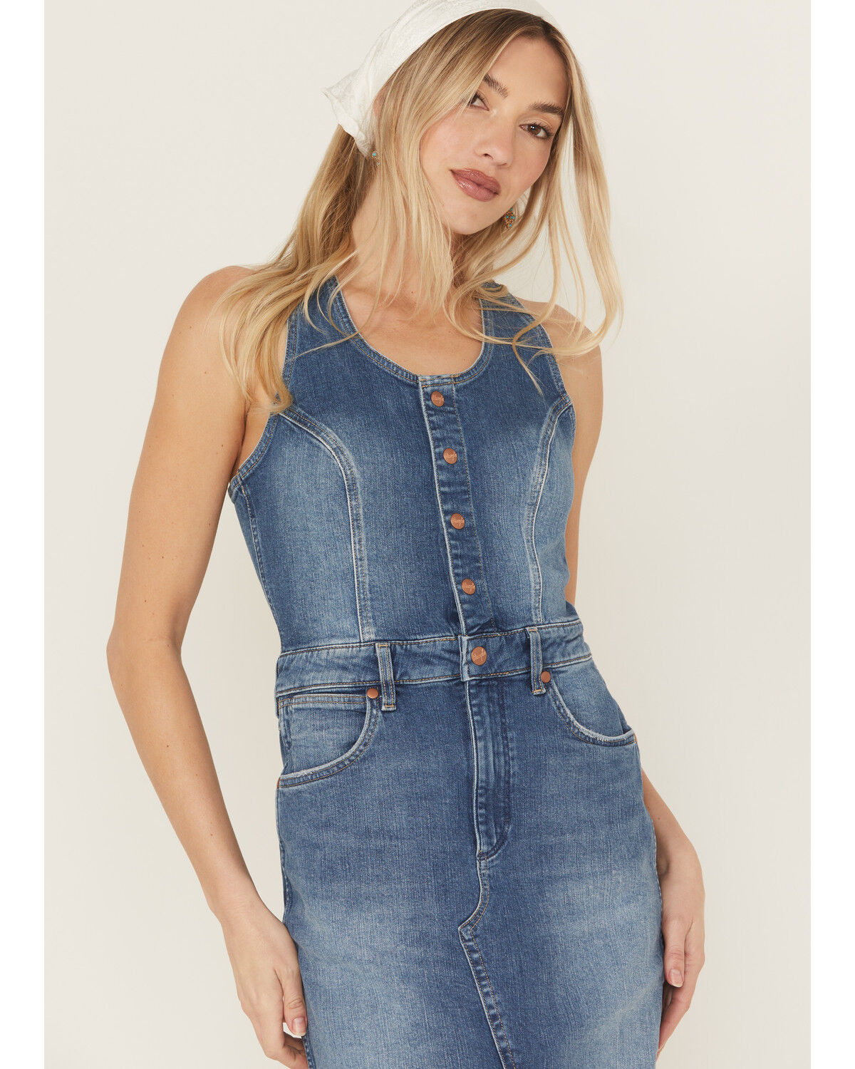 Image #2 - Wrangler Women's Racerback Button-Down Denim Midi Dress, Blue, hi-res