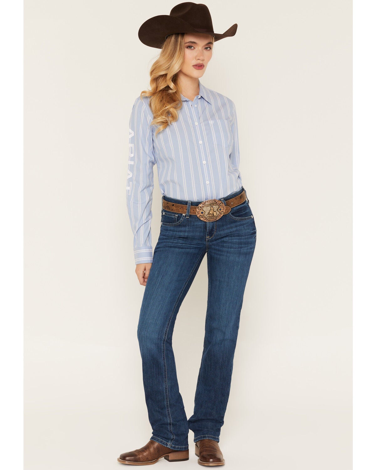 Ariat Women's Perfect Rise Stretch Abby Straight Mackenzie Jeans, Blue, hi-res