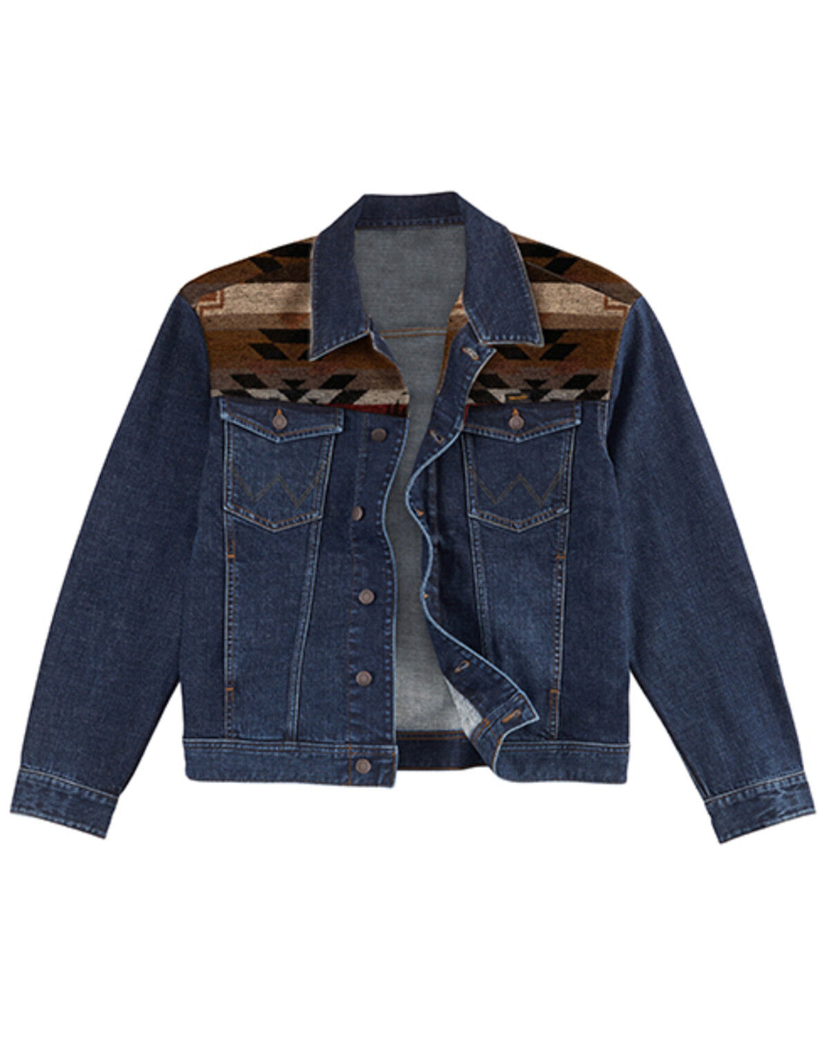 Image #1 - Wrangler Boys' Dark Wash Southwestern Denim Jacket, Blue, hi-res