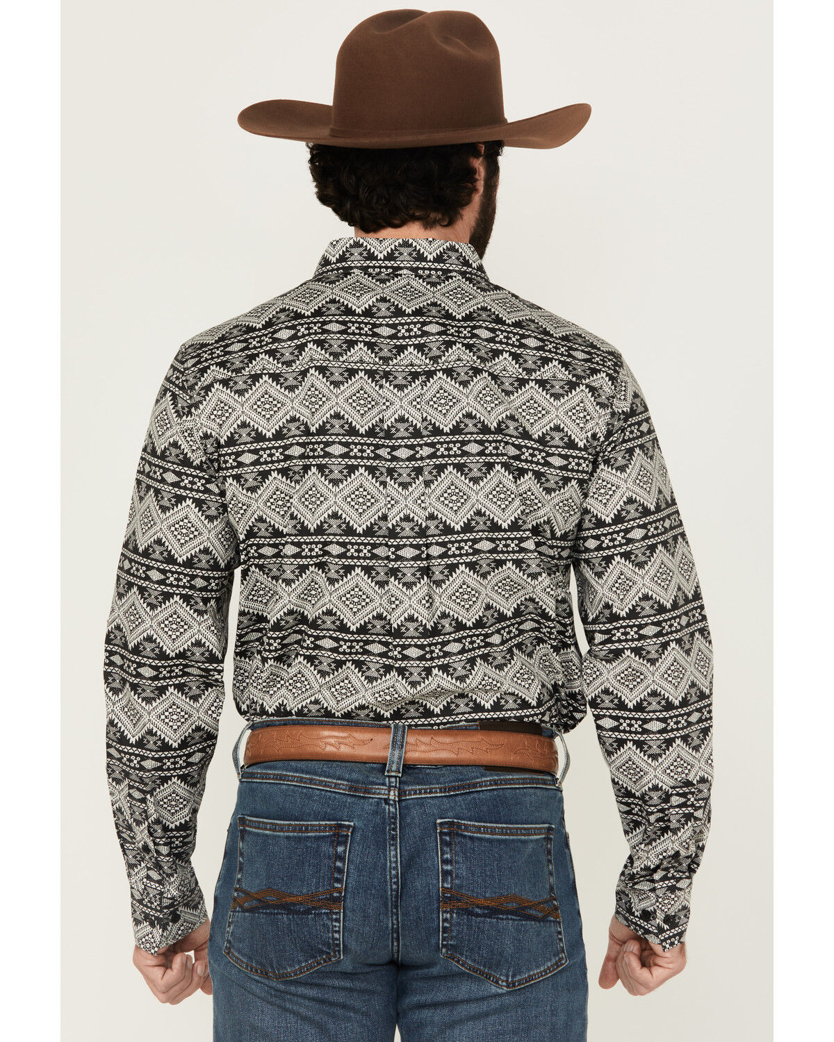 Image #4 - RANK 45® Men's Blaze Southwestern Striped Long Sleeve Button-Down Stretch Western Shirt, Black, hi-res