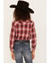 Image #4 - Roper Girls' Plaid Print Long Sleeve Pearl Snap Western Shirt, Red, hi-res