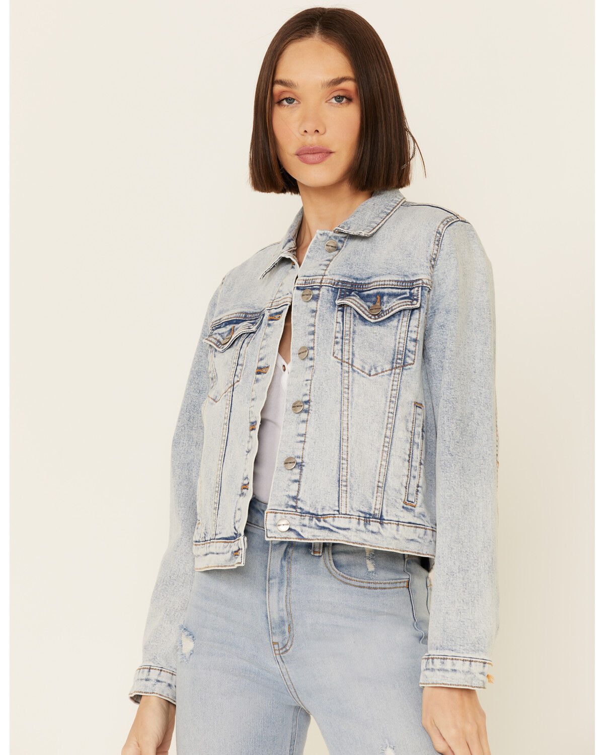 Image #1 - Driftwood Women's Light Wash Patchwork Cropped Button-Front Denim Jacket, Blue, hi-res