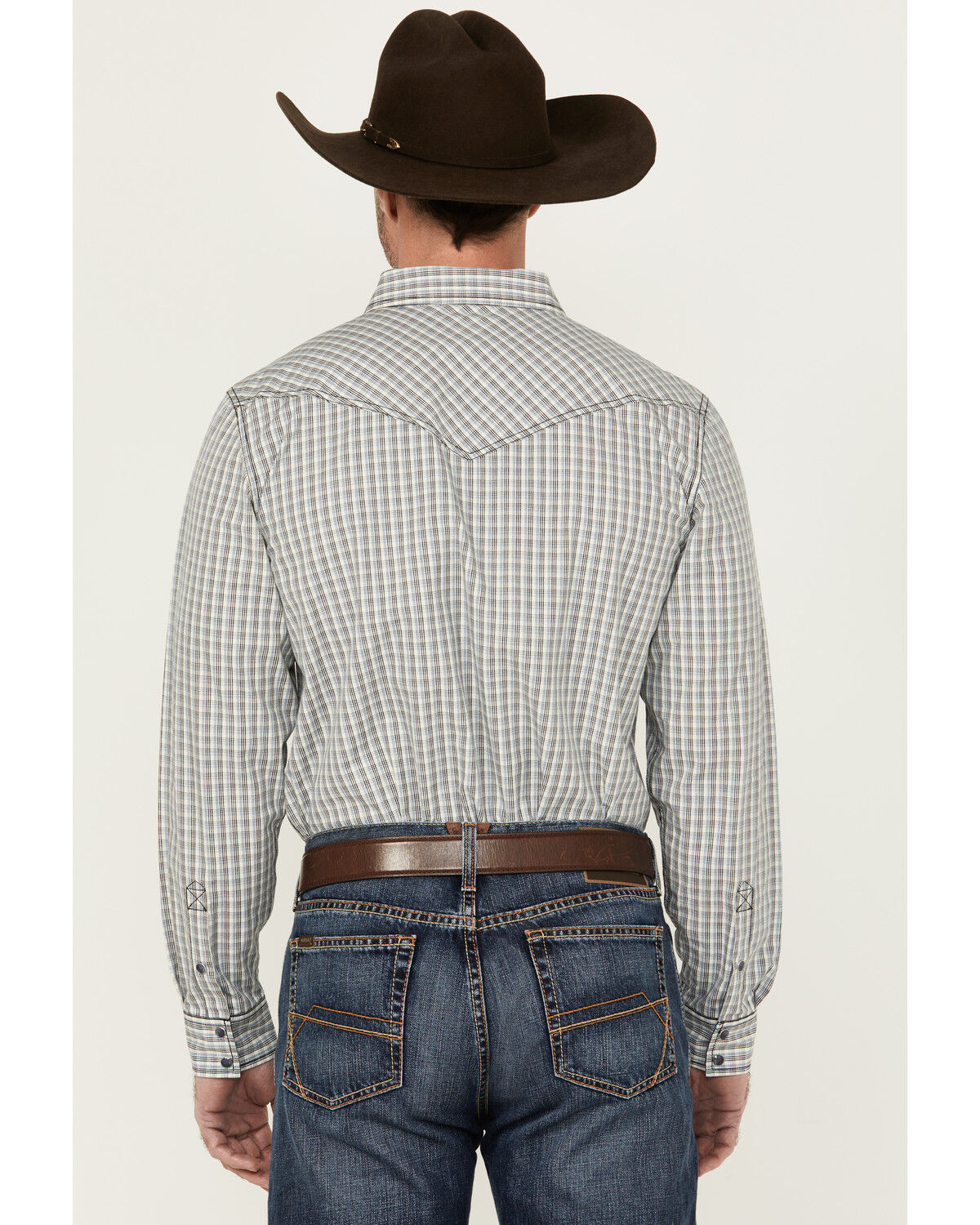 Image #4 - Cody James Men's Seeker Plaid Print Long Sleeve Snap Western Shirt, Light Blue, hi-res