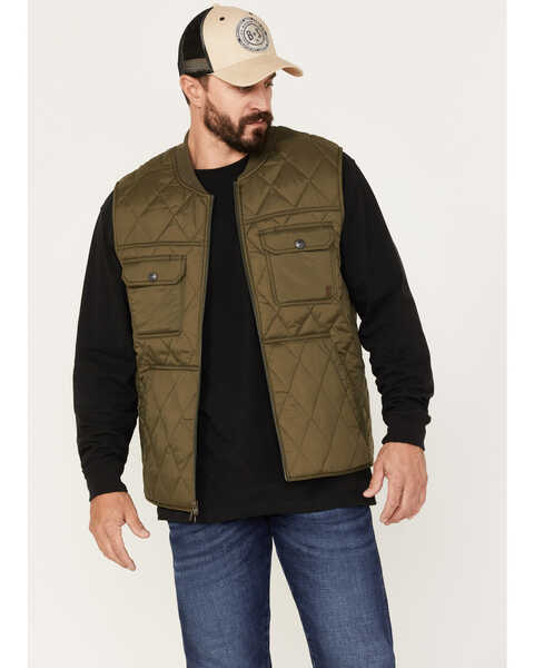Brothers and Sons Men's Quilted Varsity Vest, Olive, hi-res