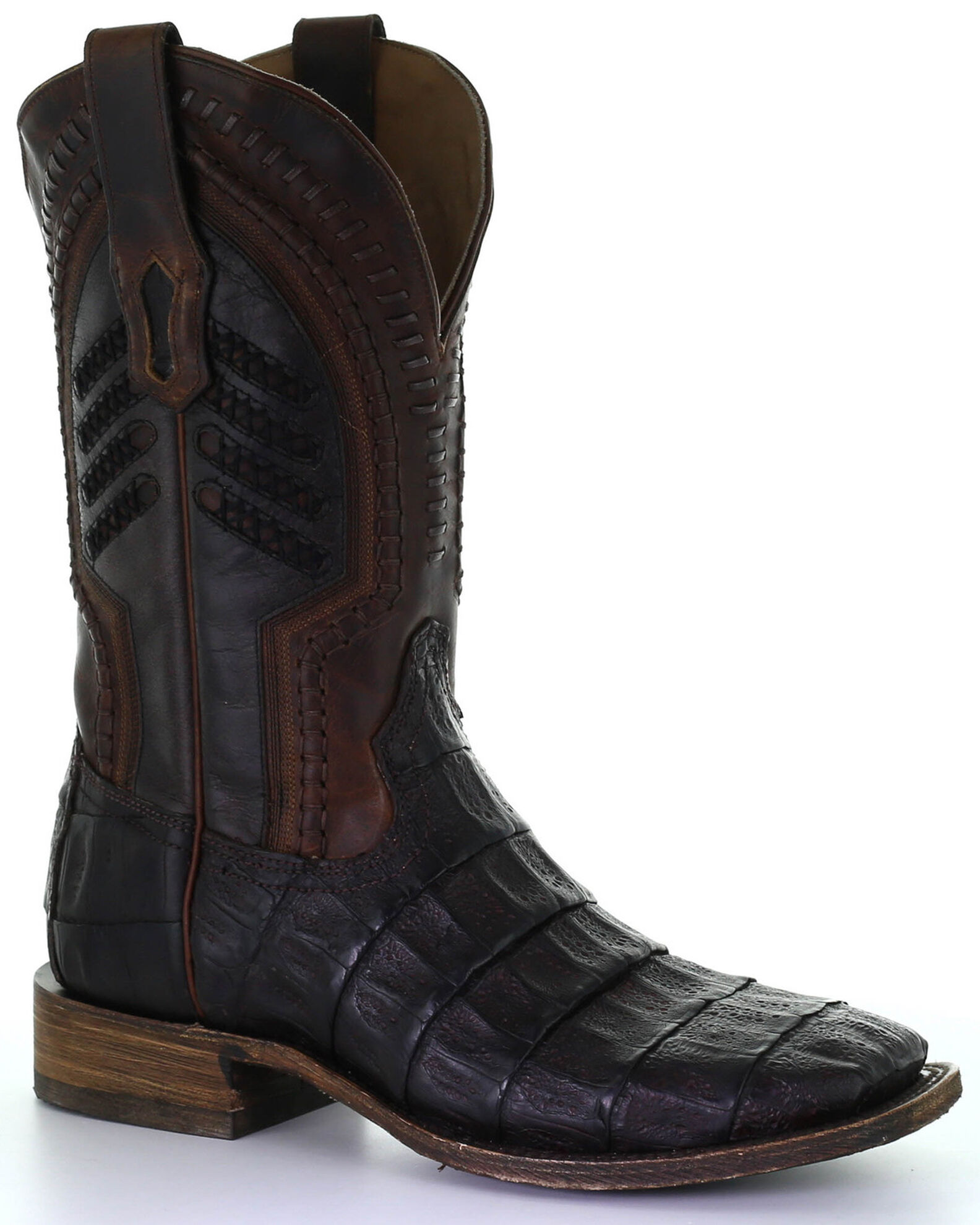 Corral Men s Oil Brown Caiman Embroidery Western Boots Broad Square Toe
