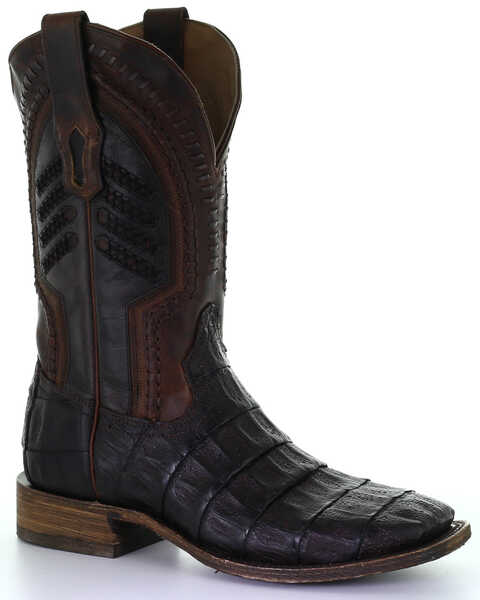 Image #1 - Corral Men's Oil Brown Caiman Embroidery Western Boots - Broad Square Toe, Brown, hi-res