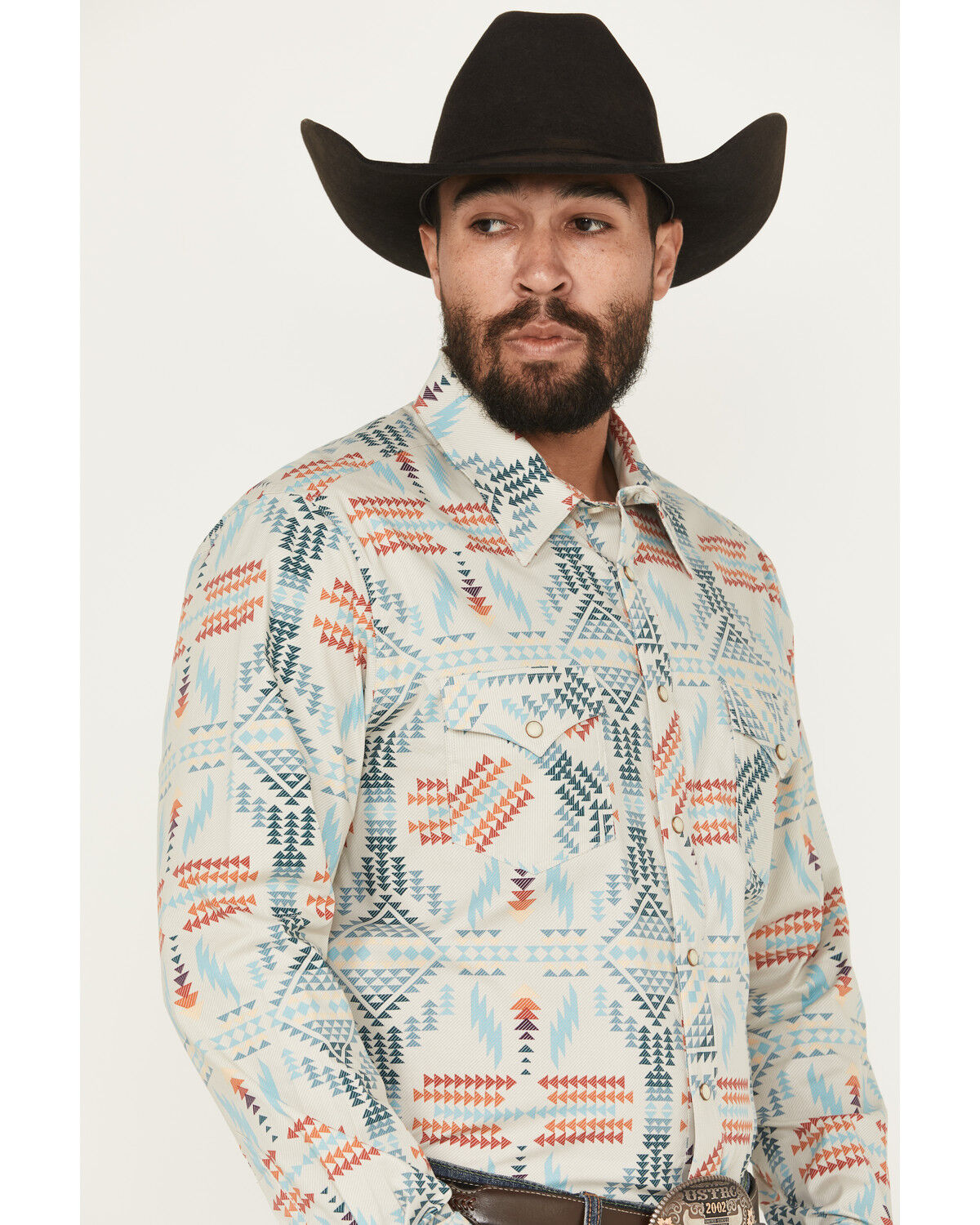 Image #2 - Rock & Roll Denim Men's Southwestern Long Sleeve Snap Stretch Western Shirt, Natural, hi-res