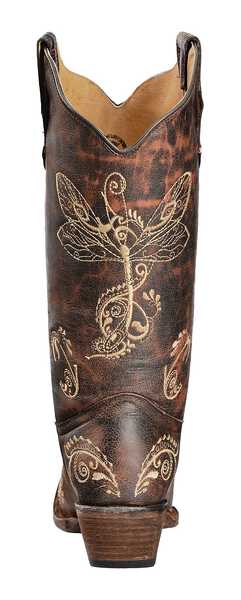 Circle G Women's Distressed Bone Dragonfly Embroidered Boots - Snip Toe, Brown, hi-res