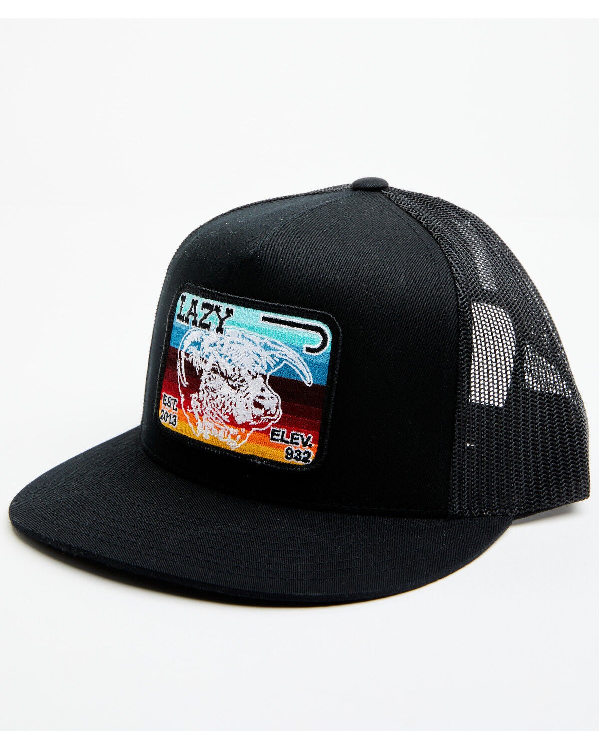 Lazy J Ranchwear Men's Serape Striped Elevation Mesh Back Ball Cap, Black, hi-res