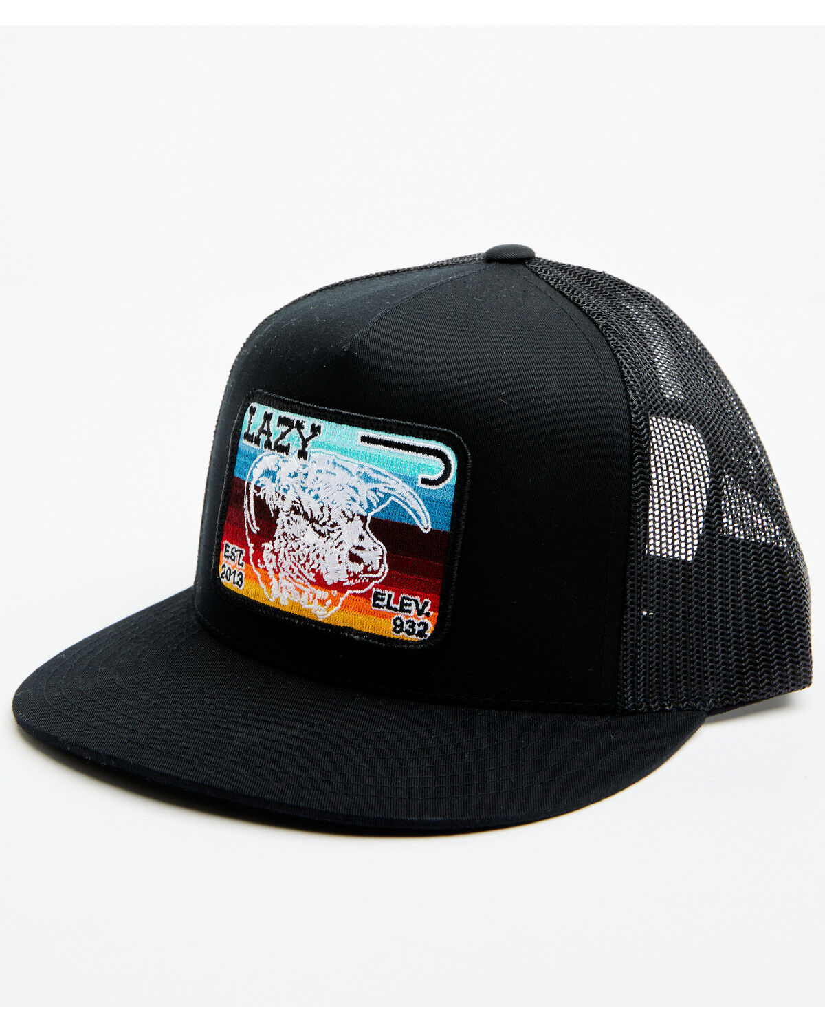 Image #1 - Lazy J Ranchwear Men's Serape Striped Elevation Mesh Back Ball Cap, Black, hi-res