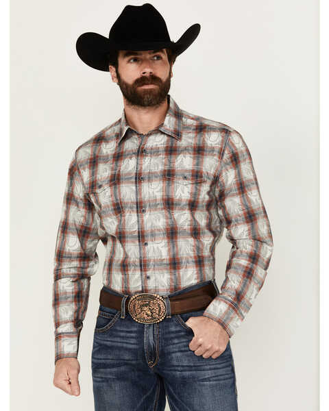 Image #1 - Wrangler Retro Men's Plaid Leaf Print Long Sleeve Button-Down Western Shirt - Tall , Multi, hi-res