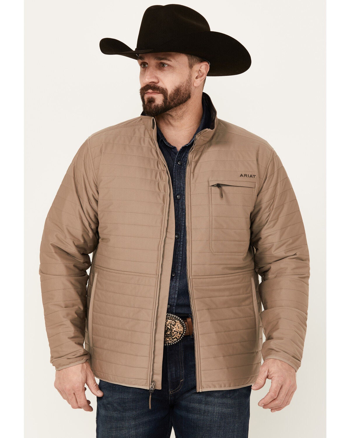 Ariat Men's Wylie Lightweight Zip-Up Puffer Jacket, Khaki, hi-res