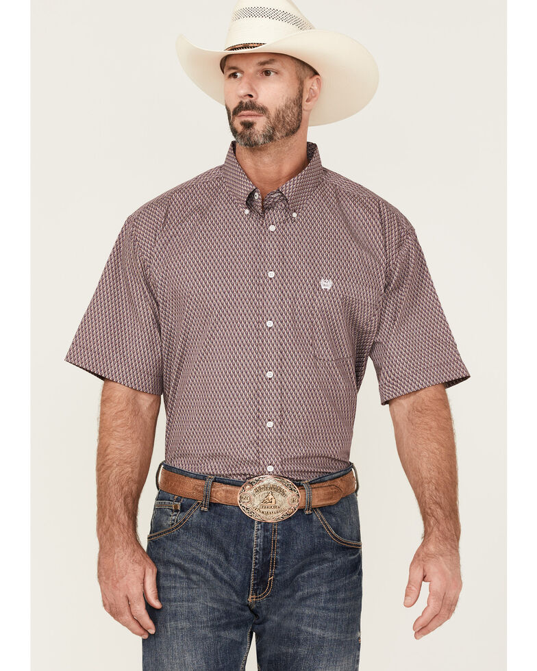 Cinch Men's Geo Print Short Sleeve Button-Down Western Shirt , Purple, hi-res