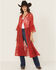 Image #1 - Shyanne Women's Tie-Front Embroidered Mesh Kimono, Red, hi-res