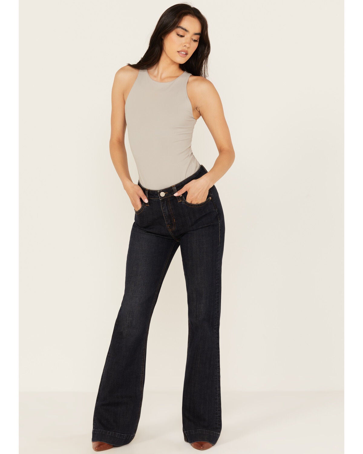 Rock & Roll Denim Women's Dark Wash High Rise Raw Denim Trouser Jeans, Dark Wash, hi-res