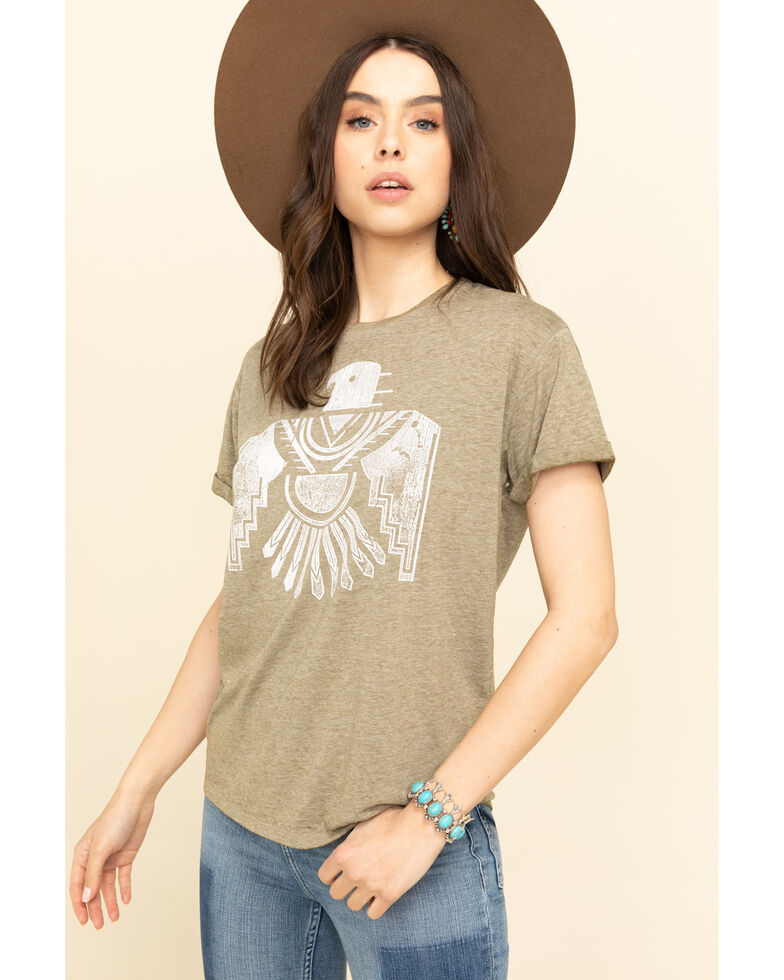 White Crow Women's Olive Flocked Thunderbird Rolled Cuff Tee, Olive, hi-res