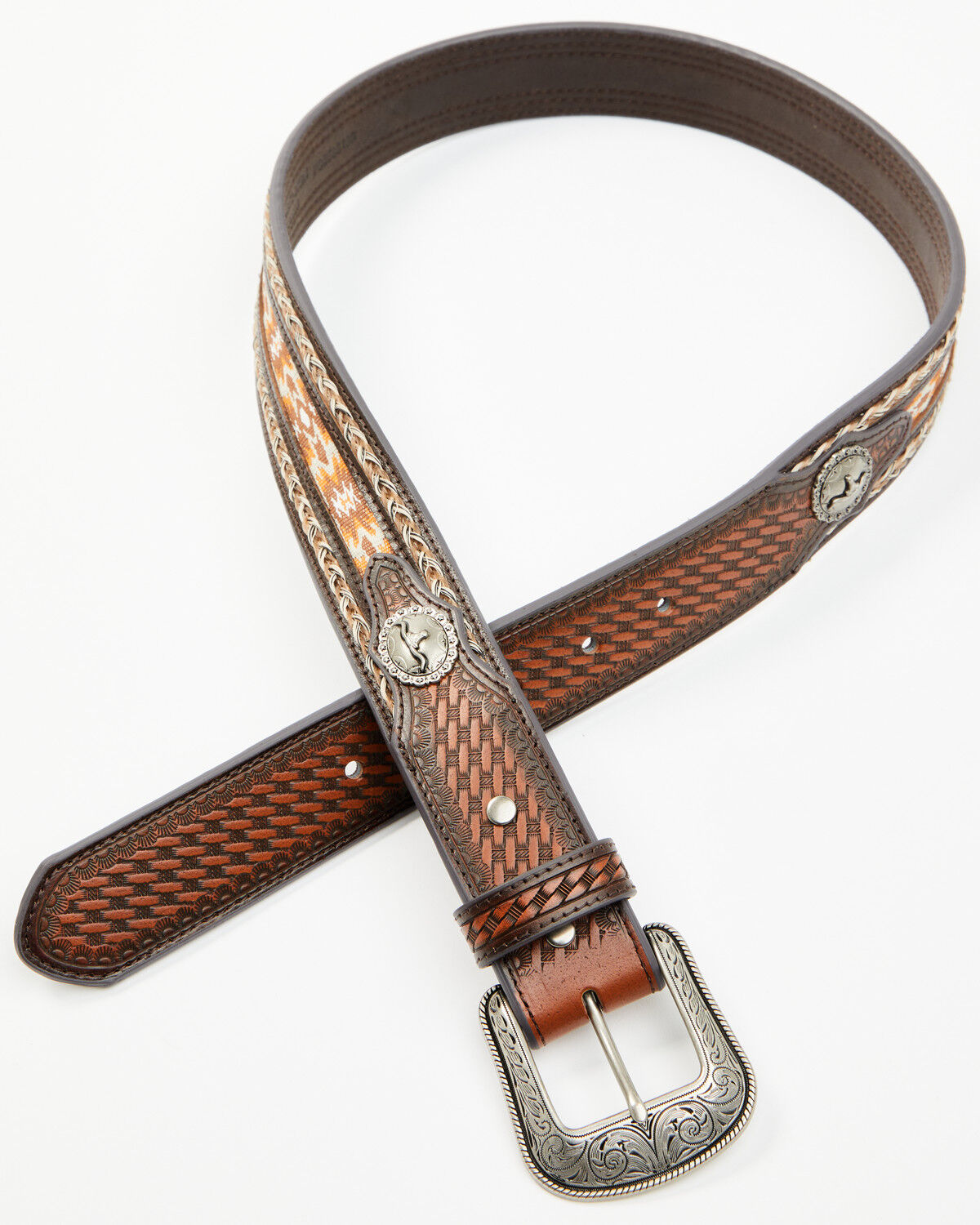Image #2 - Cody James Men's Atwood Southwestern Inlay Belt - Big, Dark Brown, hi-res