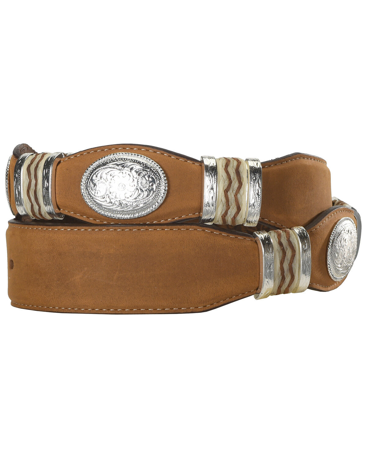 Image #2 - Tony Lama Scalloped Leather Belt, Brown, hi-res