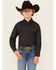 Image #1 - Panhandle Boys' Geo Print Long Sleeve Snap Western Shirt, Charcoal, hi-res