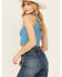 Image #4 - Fornia Women's Floral High Neck Cropped Top, Blue, hi-res